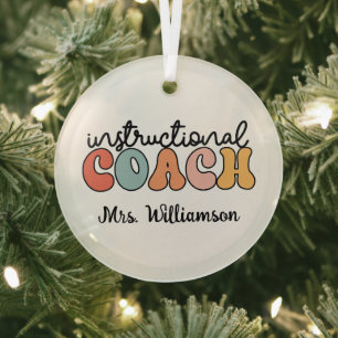 Custom Instructional Coach Educational Coach Retro Glass Ornament