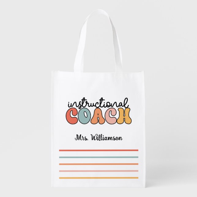 Custom Instructional Coach Educational Coach Retro Grocery Bag (Front)