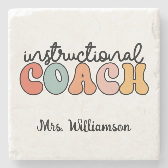 Custom Instructional Coach Educational Coach Retro Stone Coaster (Front)