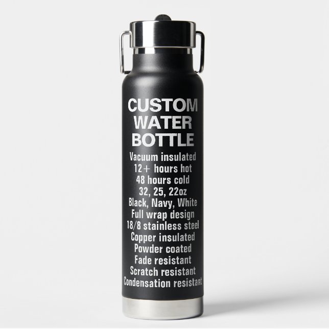 Custom Insulated Steel & Copper Bottle 25oz BLACK (Front)