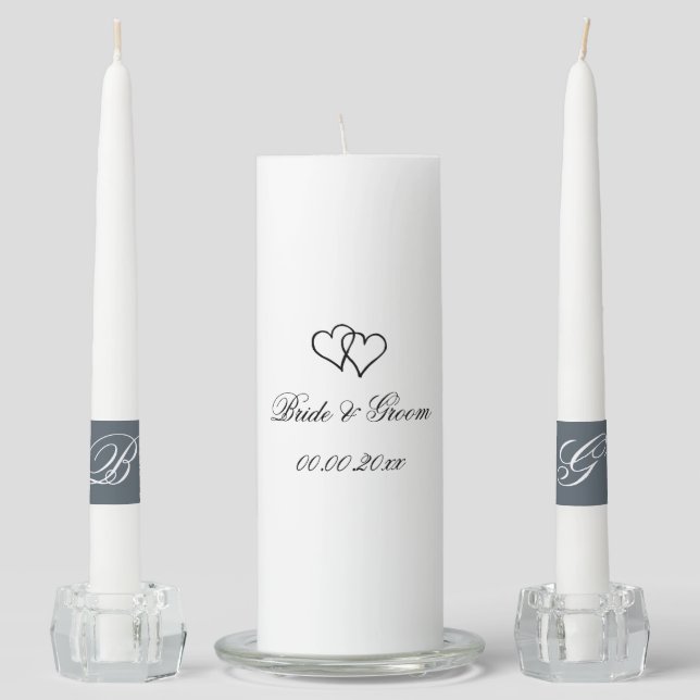 Custom interlocking heart wedding unity candle set (Front)