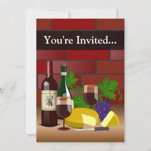 Custom Invitation, Wine and Cheese Table Scene Invitation