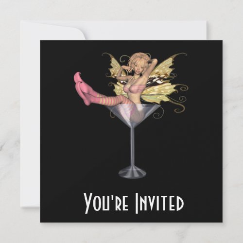 CUSTOM INVITES _ Pink Martini Glass 3D Fairy Girl