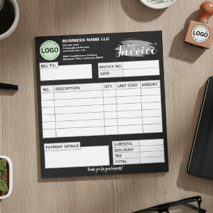 Custom invoice Form with Logo Black Small Business Notepad