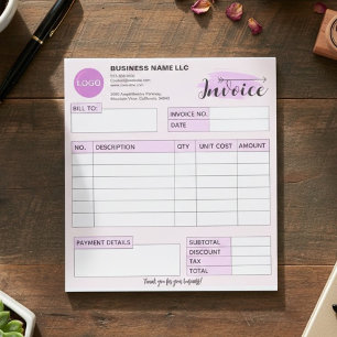 Custom invoice Form with Logo, Pink Small Business Notepad
