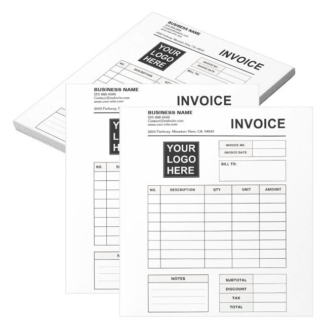 Custom Invoice Order Forms & Business Logo Notepad (custom logo Business Invoice Template black and white)