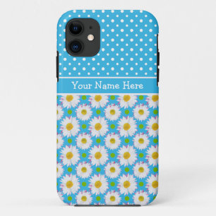 Custom iPhone 5/5s Case: Polka Dots, Daisies, Blue iPhone 11 Case