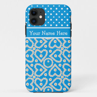Custom iPhone 5/5s Case: Polkas, Daisies, Blue iPhone 11 Case