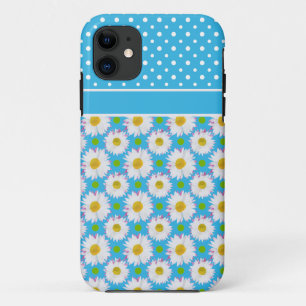Custom iPhone 5 Xtreme Case: Polkas, Daisies, Blue iPhone 11 Case
