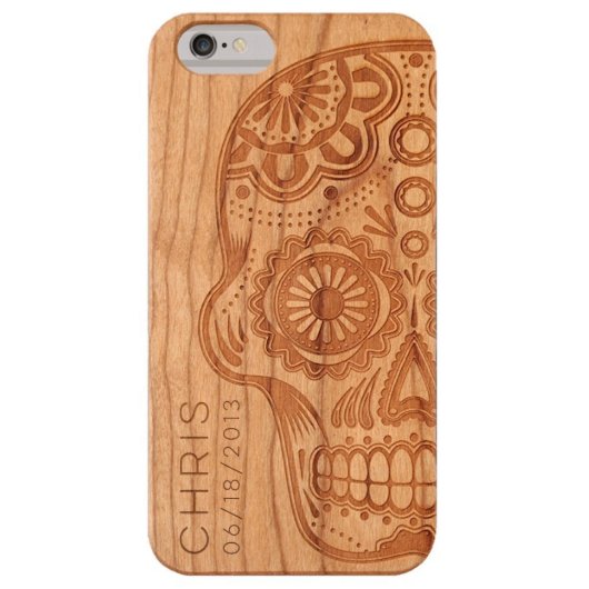 Custom iPhone Laser Engraved Sugar Skull Wood Case (Front)
