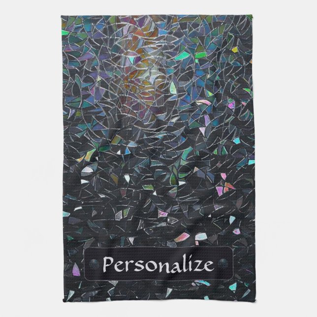 Custom Iridescent Abstract Stained Glass Pattern Kitchen Towel (Vertical)