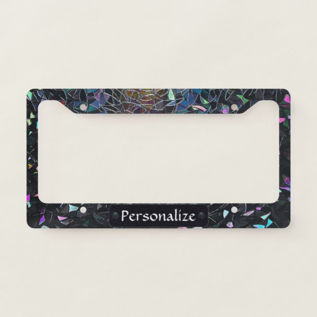 Custom Iridescent Abstract Stained Glass Pattern License Plate Frame (Front)