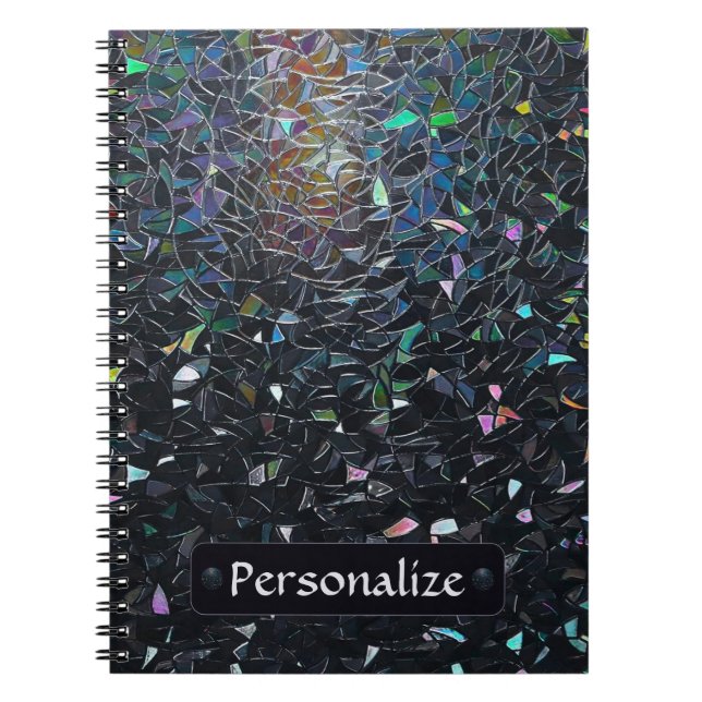 Custom Iridescent Abstract Stained Glass Pattern Notebook (Front)