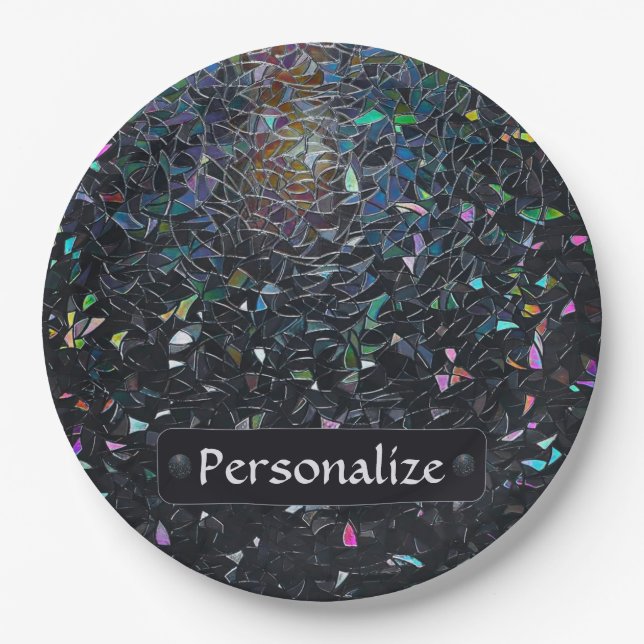 Custom Iridescent Abstract Stained Glass Pattern Paper Plates (Front)
