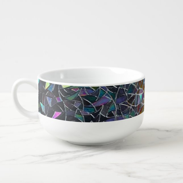 Custom Iridescent Abstract Stained Glass Pattern Soup Mug (Right)