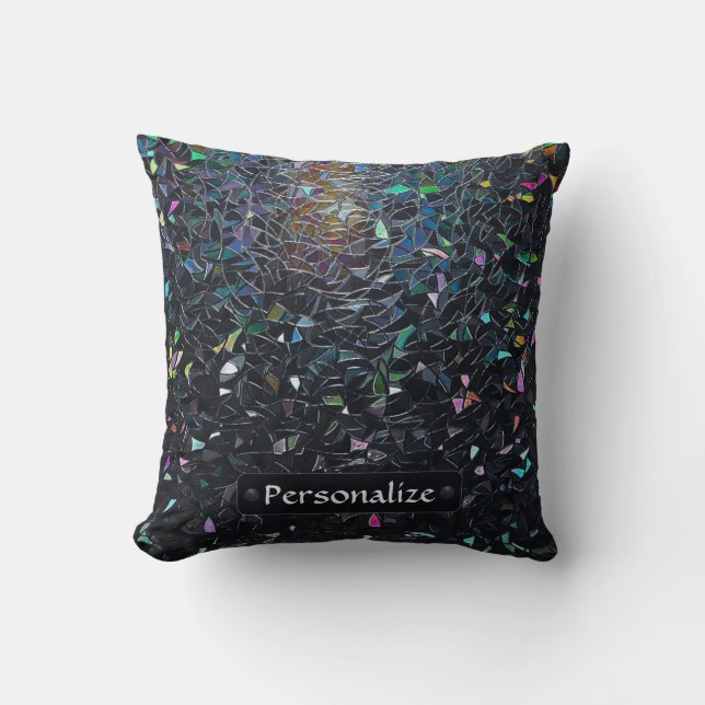 Custom Iridescent Abstract Stained Glass Pattern Throw Pillow (Front)