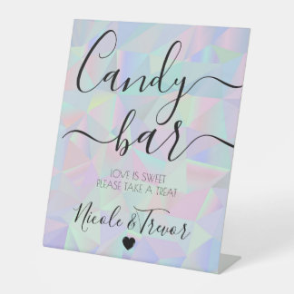 Custom Iridescent Geometric Calligraphy Candy Bar Pedestal Sign