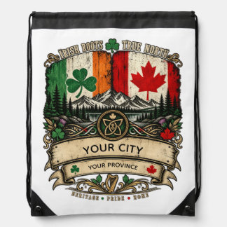 Custom Irish Canadian Flag City Province Heritage Drawstring Bag