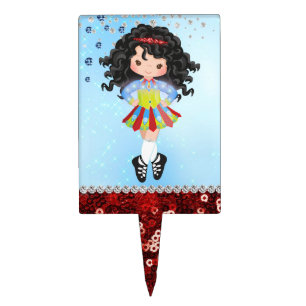 Custom Irish Dance Black Hair Girl Blue, Red Cake Topper