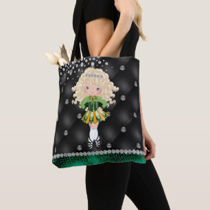 Custom Irish Dance Blond Girl Green, Black Tote Bag