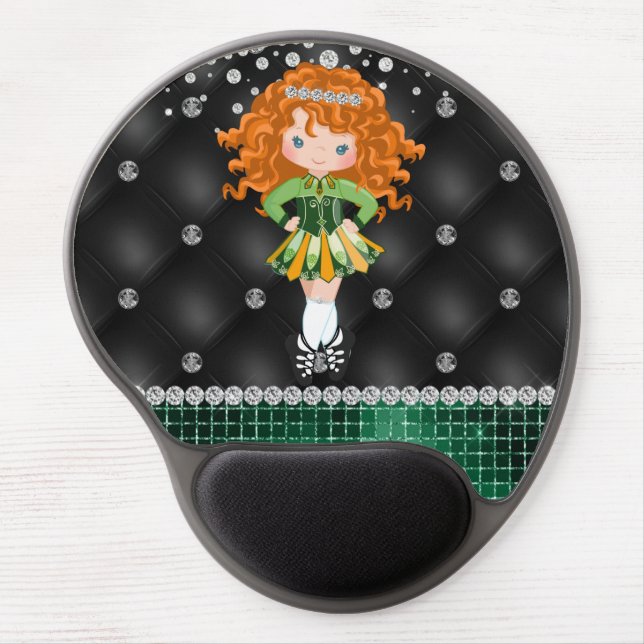 Custom Irish Dance Redhead Girl Green, Black Gel Mouse Pad (Front)
