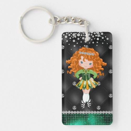 Custom Irish Dance Redhead Girl Green Black Keychain