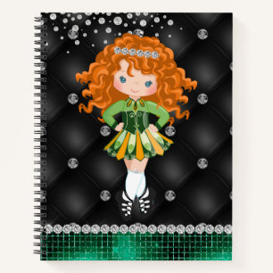 Custom Irish Dance Redhead Girl Green, Black Notebook