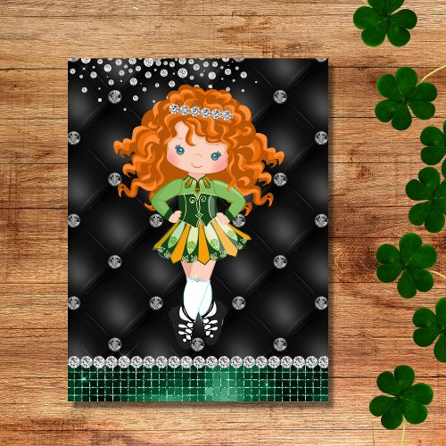 Custom Irish Dance Redhead Girl Green Black Postcard