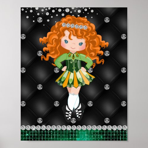 Custom Irish Dance Redhead Girl Green Black Poster