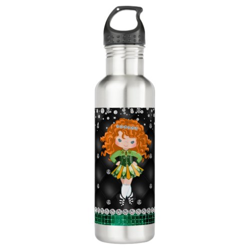 Custom Irish Dance Redhead Girl Green Black Stainless Steel Water Bottle