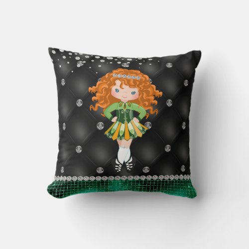 Custom Irish Dance Redhead Girl Green Black Throw Pillow