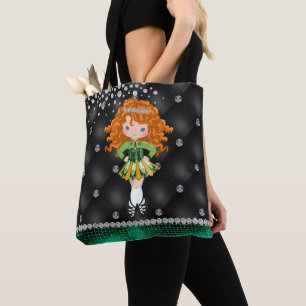 Custom Irish Dance Redhead Girl Green, Black Tote Bag