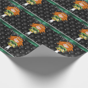 Custom Irish Dance Redhead Girl Green, Black Wrapping Paper