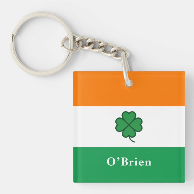 Custom Irish Flag Bottle Opener with Last Name Keychain (Front)