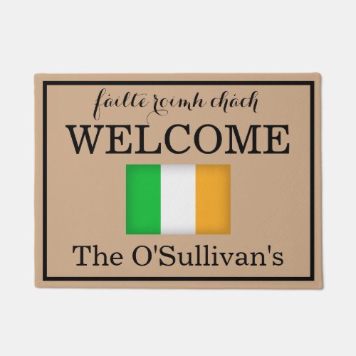 Custom Irish Flag Family Name Elegant Language Doormat