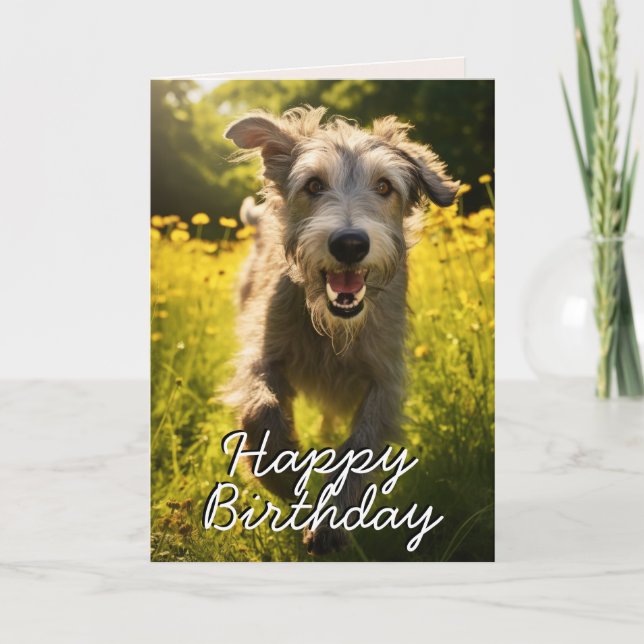 Custom Irish Wolfhound Happy Birthday Card (Front)