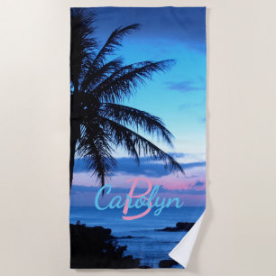 Custom Island Beach Pink Turquoise Blue Sunset Beach Towel