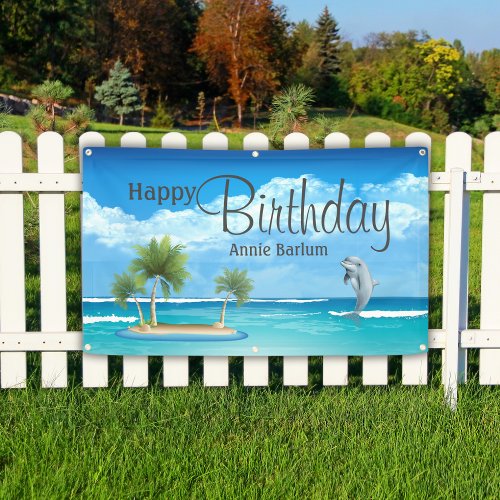 Custom Island Dolphin Happy Birthday Banner