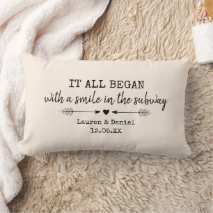 Custom It all began with a smile in the subway gif Lumbar Pillow