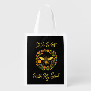 Custom "It Is Well With My Soul" Boho Honeybee Grocery Bag