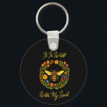 Custom "It Is Well With My Soul" Boho Honeybee Keychain<br><div class="desc">Add a touch of inspiration to your day with this round keychain featuring our signature “It Is Well With My Soul” honeybee design. With vibrant florals and golden script on a bold black background, this small accessory delivers a big message of peace and faith. Coordinates beautifully with our matching tees,...</div>