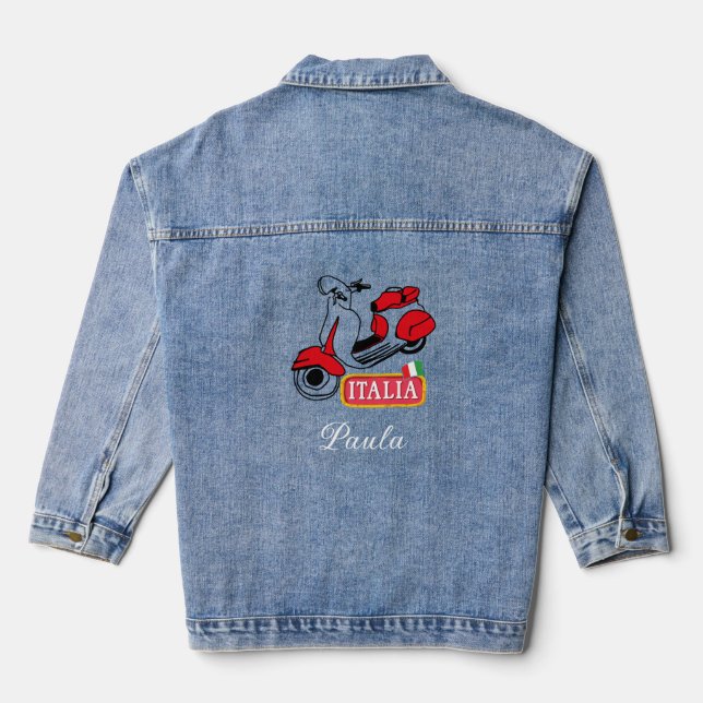 Custom Italian Red and black Vespa Denim Jacket (Back)