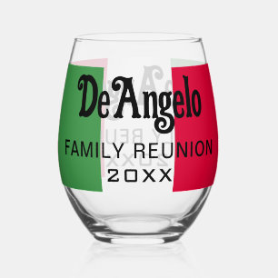 Custom Italian Surname Flag Colors Reunion Stemless Wine Glass
