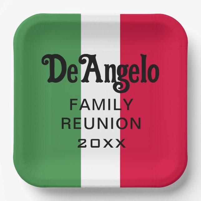 Custom Italian Surname Name Reunion Paper Plates (Front)