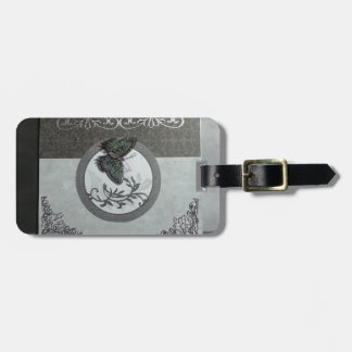 Custom item with teal butterfly on shades of gray luggage tag