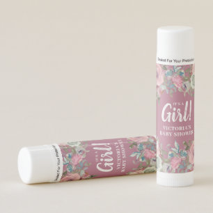 Custom It's A Girl Floral Baby Shower Favor Lip Balm