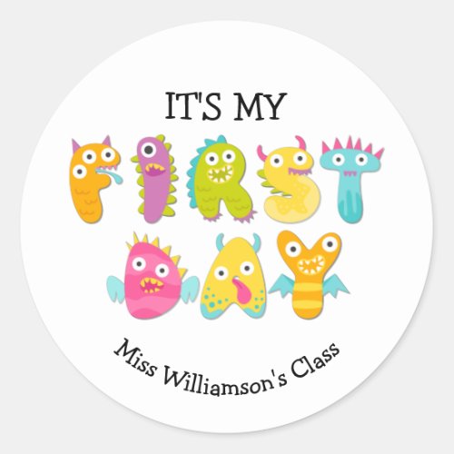 Custom ITS MY FIRST DAY Kindergarten Animal Classic Round Sticker