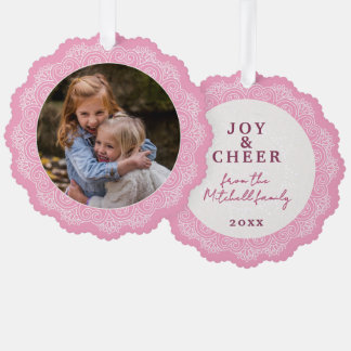 Custom Ivory White Mandala Wreath On Pink Ornament Card