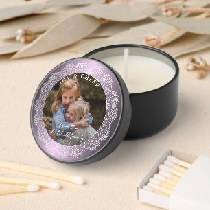 Custom Ivory White Mandala Wreath On Violet Purple Mini Candle Favors