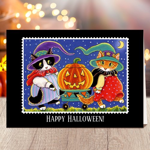 Custom Jack OLantern Halloween Witch Cat Card